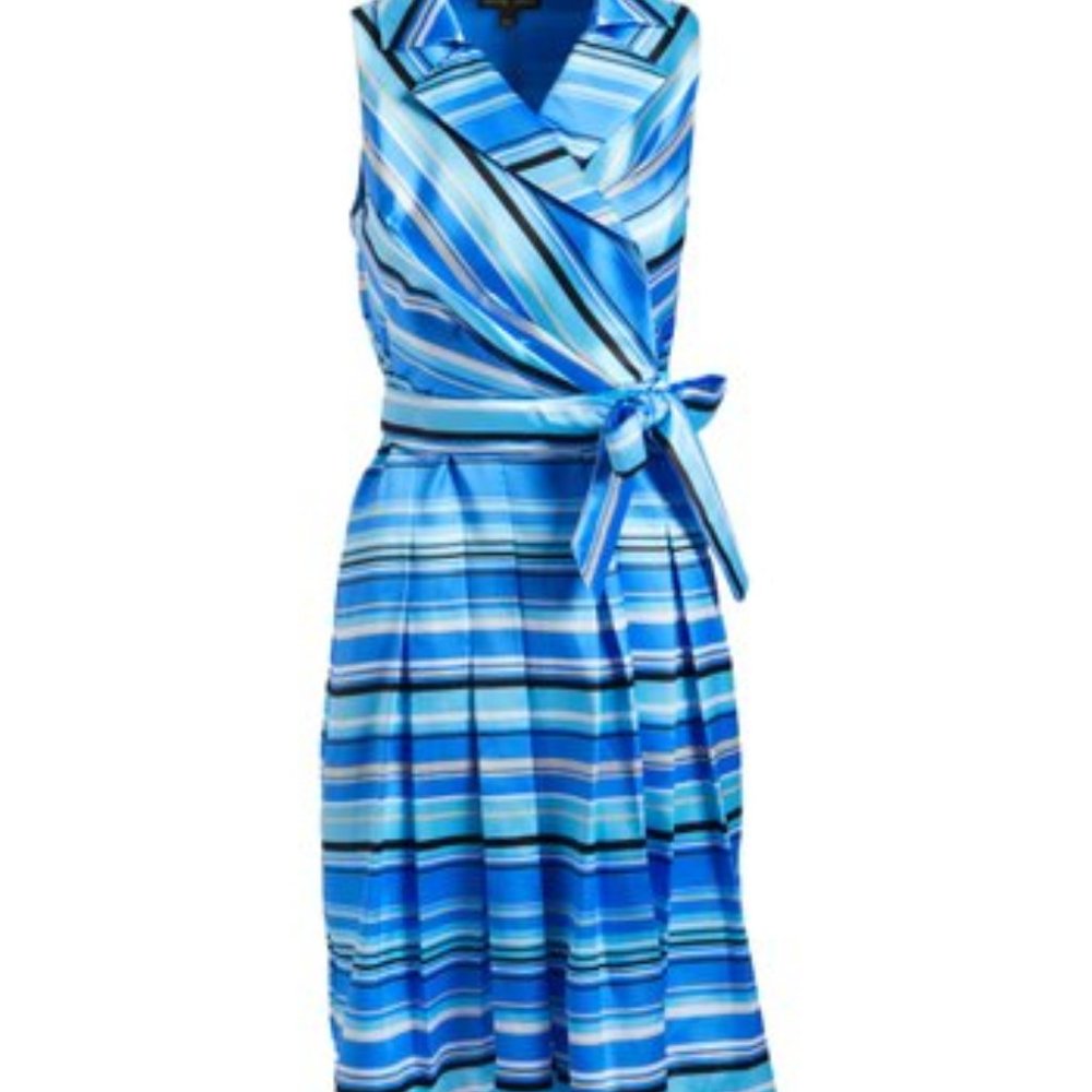 Shelby Nites | Blue & Black Stripe Surplice Wrap Dress